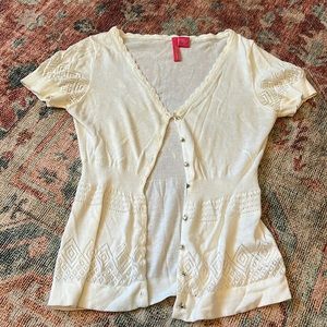 Detailed short sleeve cardigan knit